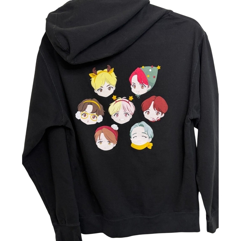 BTS Official Big Hit Christmas Holiday Chibi Hoodie Black Size S OT7 Kpop ARMY